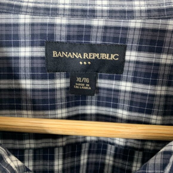 Banana Republic Men’s XL Blue,Grey & White Checked Long Sleeve 100% Cotton Shirt - Picture 2 of 16